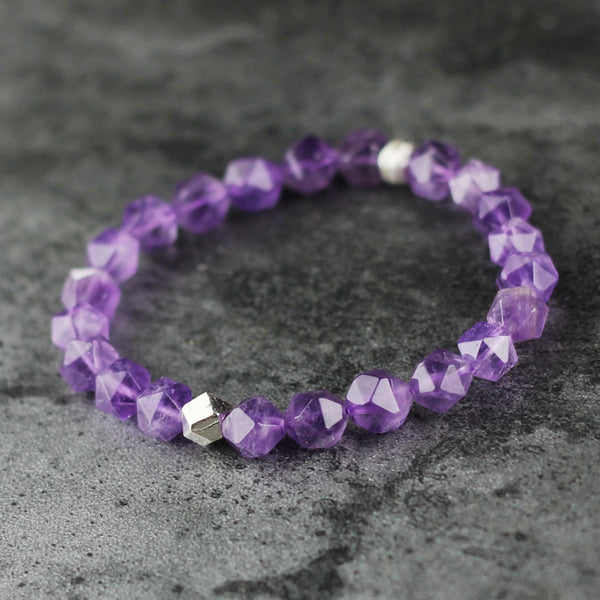 Faceted Amethyst Beaded Bracelet with Sterling Silver Handmade Jewelry Accessories Women