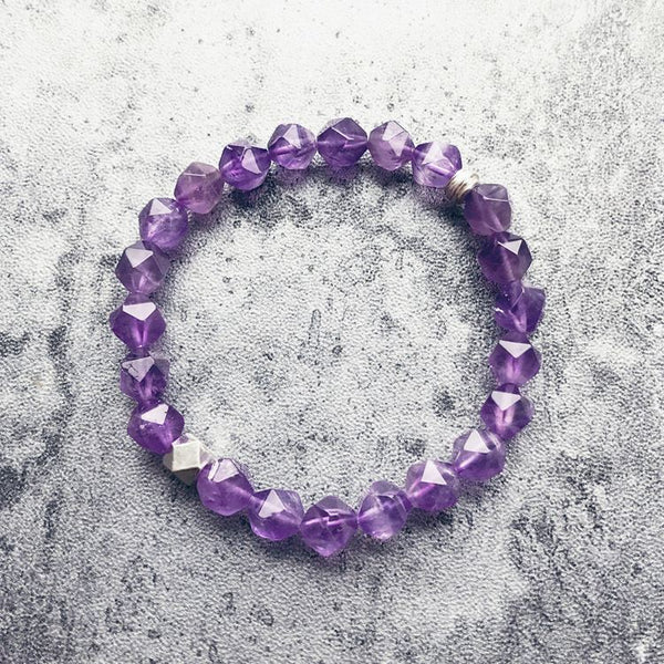 Faceted Amethyst Beaded Bracelet with Sterling Silver Handmade Jewelry Accessories Women