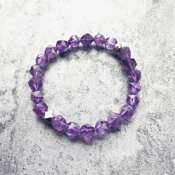 Faceted Amethyst Beaded Bracelet with Sterling Silver Handmade Jewelry Accessories Women