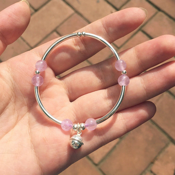 Sterling Silver Amethyst Beaded Bracelet Handmade Jewelry Accessories Women
