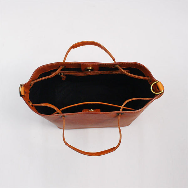 Handmade Vintage Leather Handbag Bucket Bag Purse Women