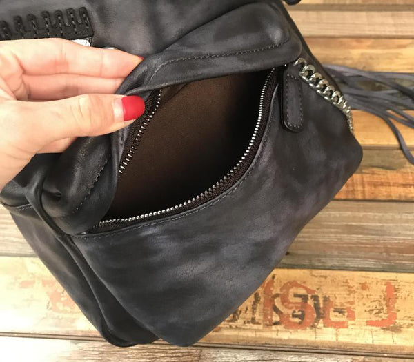 Unique Womens Black Leather Backpack Purse Leather Rucksack for Women