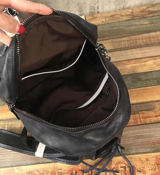 Unique Womens Black Leather Backpack Purse Leather Rucksack for Women