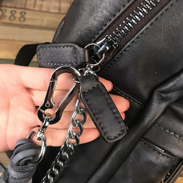 Unique Womens Black Leather Backpack Purse Leather Rucksack for Women