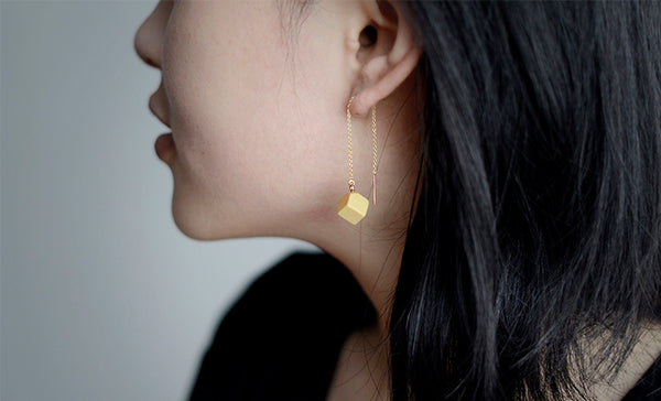 Wood Threader Earrings in Sterling Silver 14K Gold Handmade Jewelry Accessories Women