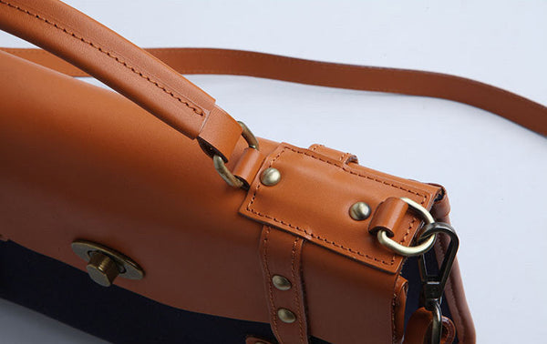 Stylish Women's Satchel Shoulder Bag Canvas Leather Messenger Bag For Women