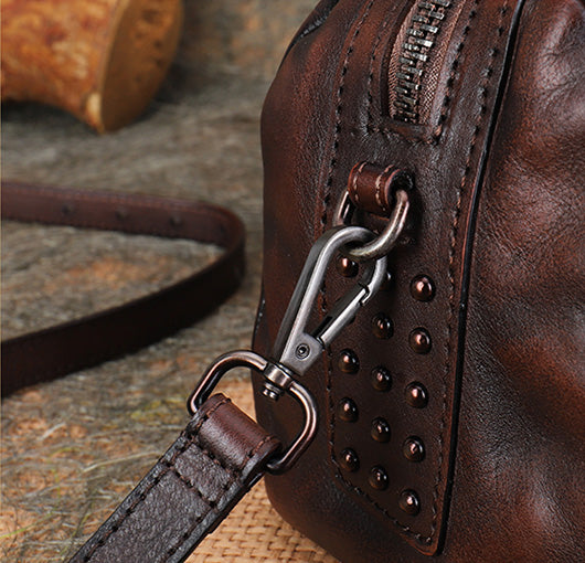 Womens Black Studded Handbag Genuine Leather Crossbody Bags