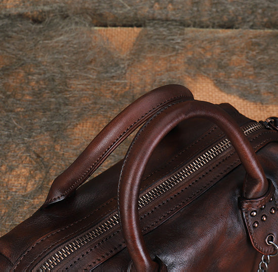 Ladies Small Leather Shoulder Bag With Rivets And Chain Brown Leather Crossbody Bag