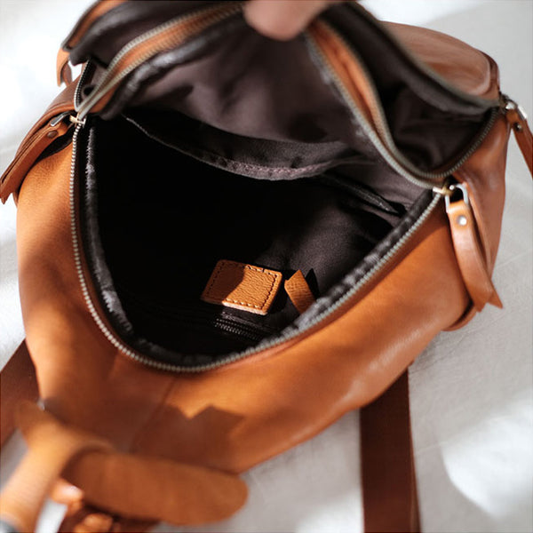 Cool Ladies Brown Leather Backpack Purse Small Rucksack For Women