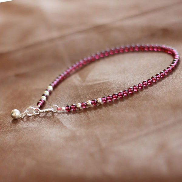 Sterling Silver Garnet Beaded Bracelet Handmade Jewelry for Women