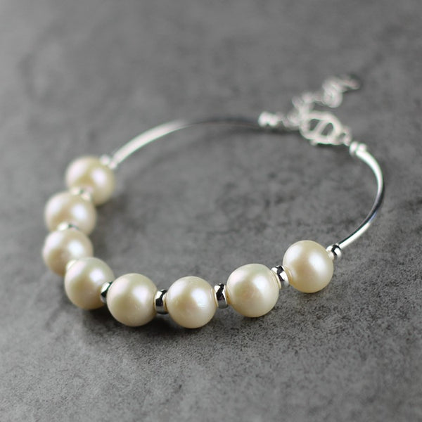 Freshwater Pearl Bead Bracelet in Sterling Silver June Birthstone Jewelry Gifts for Women