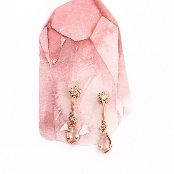 Rose Quartz Clip Earrings Drop Earrings Gold Plated Silver Jewelry For Women