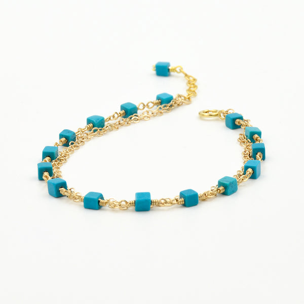 Turquoise Bead Bracelet in 14K Gold Handmade December Birthstone Jewelry Accessories Women