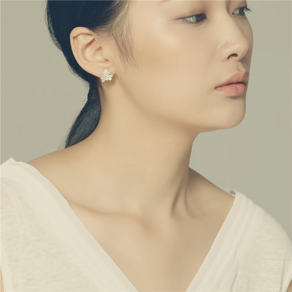 Sterling Silver Flower Stud Earrings Handmade Jewelry Gifts Accessories for Women