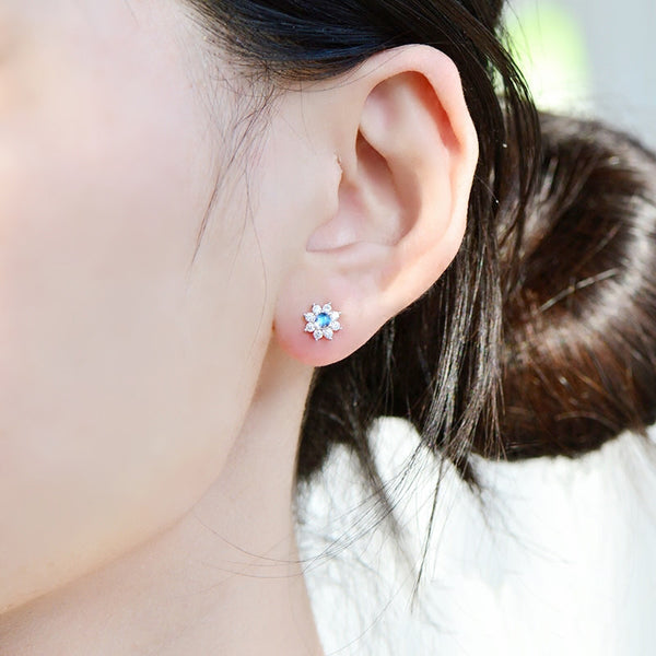 Moonstone Stud Earrings in White Gold Plated Sterling Silver Handmade Jewelry Women