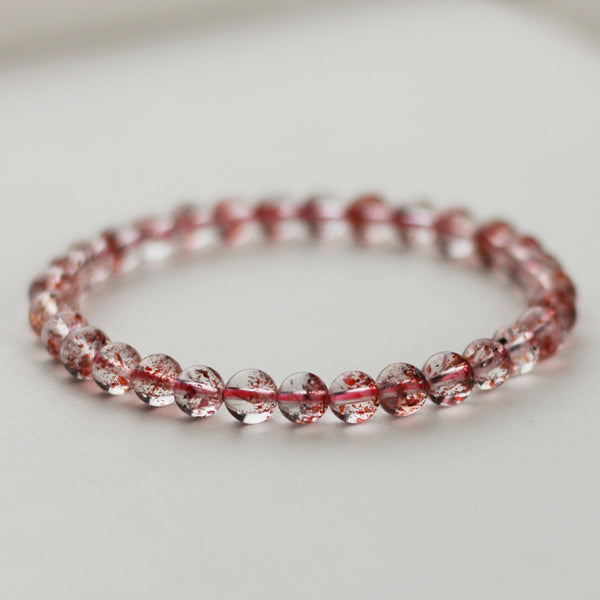 Strawberry Quartz Crystl Beaded Bracelet Handmade Jewelry for Women