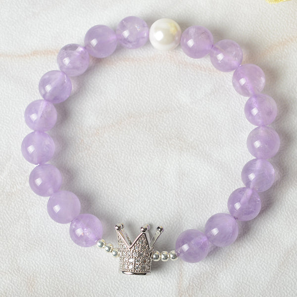 Sterling Silver Crown Amethyst Bead Bracelet Jewelry Gifts For Women