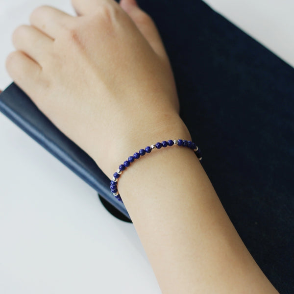 Sterling Silver Lapis Lazuli Cinnabar Bead Bracelet Handmade Jewelry Accessories Women