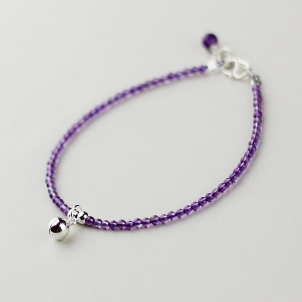 Sterling Silver Amethyst Beaded Bracelet Handmade Jewelry Accessories Women