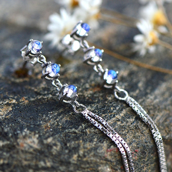 Moonstone Earrings in White Gold Plated Sterling Silver June Birthstone Jewelry For Women