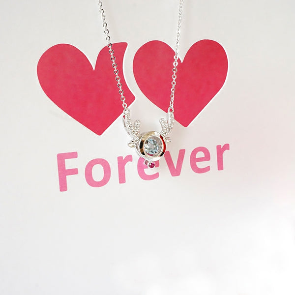 Blue Aquamarine Pendant Necklace in White Gold Plated Silver Women