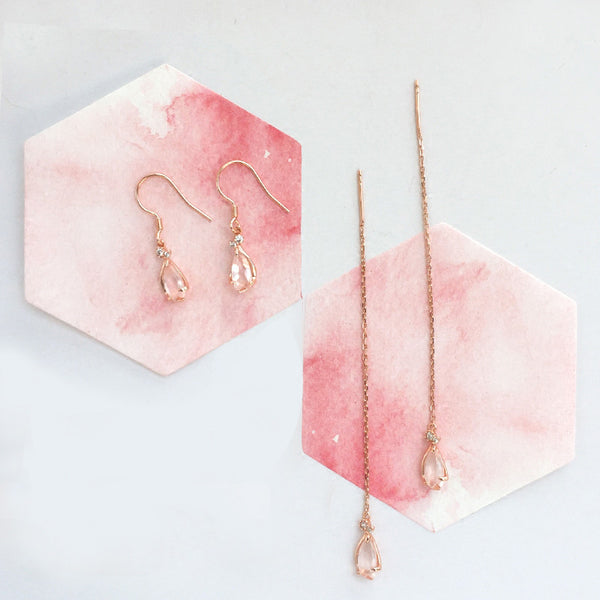 Rose Quartz Drop Earrings Threader Earrings Gold Plated Silver Jewelry For Women