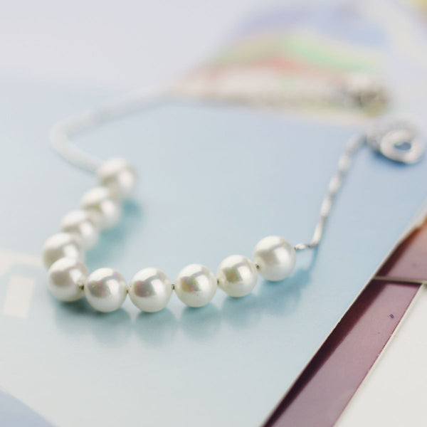 Freshwater Pearl Bead Bracelet in White Gold Plated Silver Chain Jewelry Gifts Women