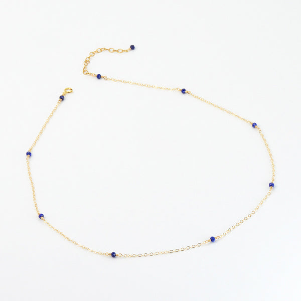 Faceted Lapis Lazuli Bead Pendant Necklace in 14K Gold Handmade Jewelry Women Accessories