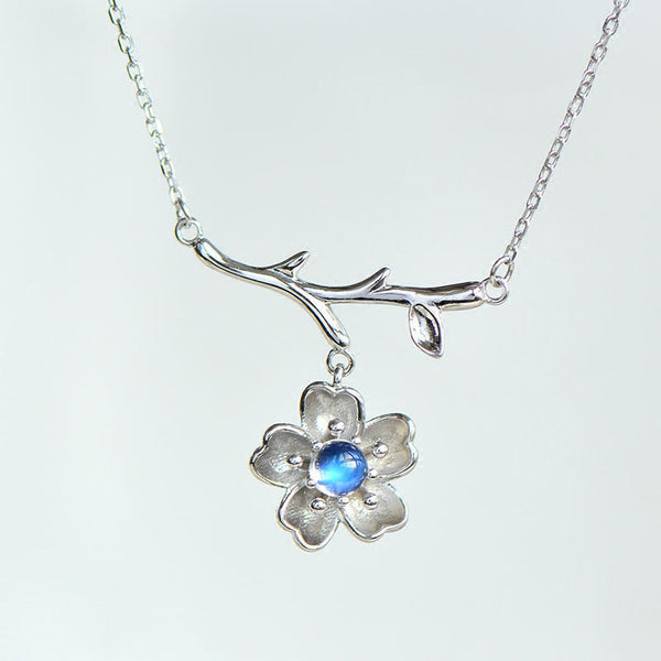 Moonstone Sakura Pendant Necklace in White Gold Plated Silver Jewelry Accessories Women
