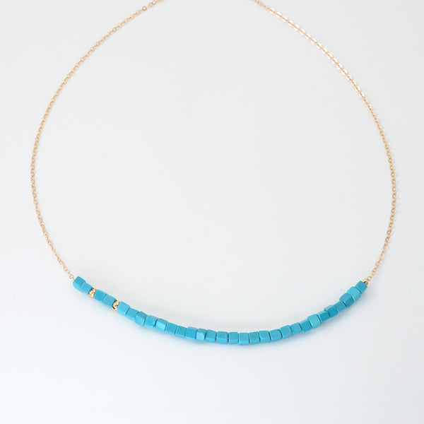 Turquoise Bead Pendant Necklace in 14K Gold Handmade Jewelry Women Accessories