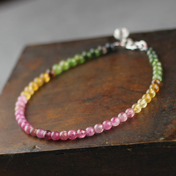 Sterling Silver Tourmaline Beaded Anklet Handmade Jewelry Accessories Women