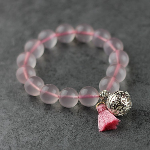 Sterling Silver Rose Quartz Crystal Beaded Bracelet Handmade Jewelry Women