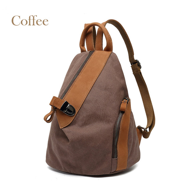 Cool Womens Small Canvas and Leather Backpack Purse Rucksack Bags with Zipper for Women