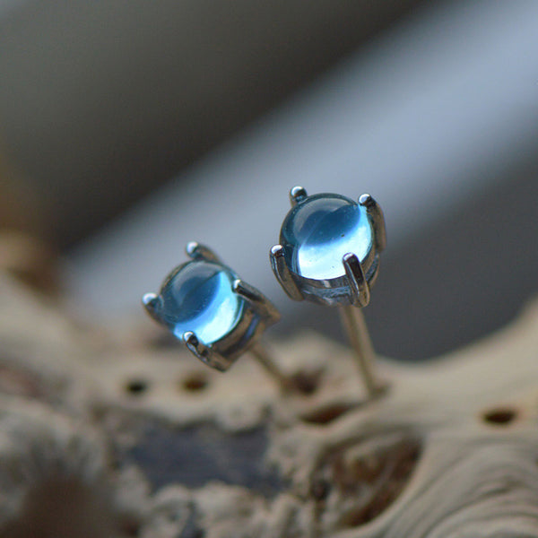 Blue Topaz Stud Earrings in Sterling Silver November Birthstone Handmade Jewelry women