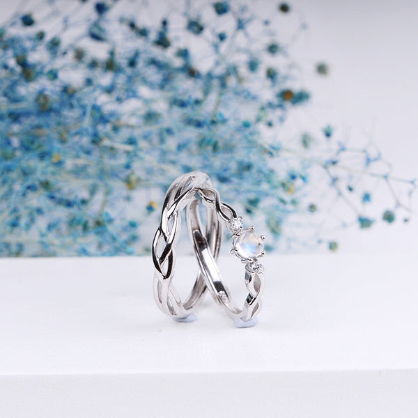 Couple Jewelry Moonstone Ring in White Gold Plated Silver Engage Ring Women Men