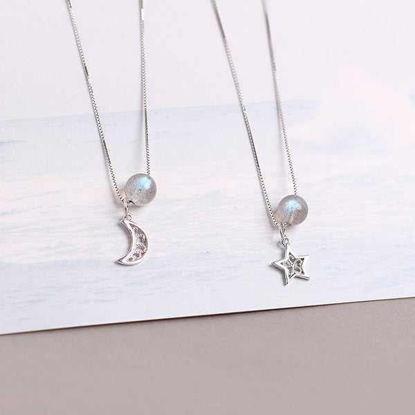 Grey Moonstone Pendant Necklace White Gold Plated Silver Couple Jewelry for Women