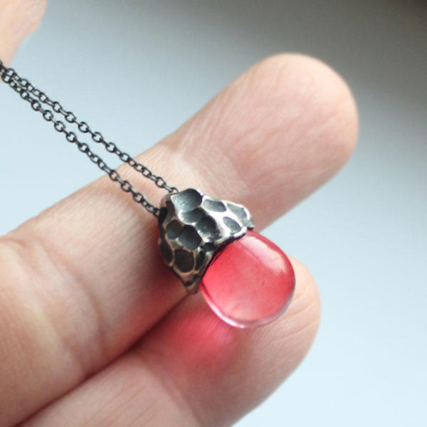Colored Glaze Pendant Necklace in Sterling Silver Handmade Unique Jewelry Women