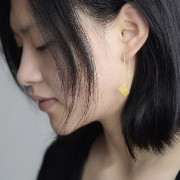 Wood Threader Earrings in Sterling Silver 14K Gold Handmade Jewelry Accessories Women