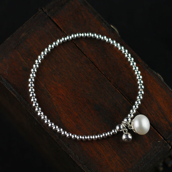 Freshwater Pearl Bead Bracelet in Sterling Silver June Birthstone Jewelry Gifts for Women