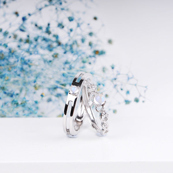 Moonstone Ring in White Gold Plated Silver Couple Jewelry Engage Ring Women Men