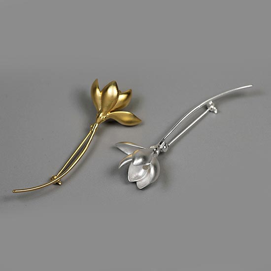 Mangnolia Sterling Silver Brooch Classical Charm Jewelry Gift For Women