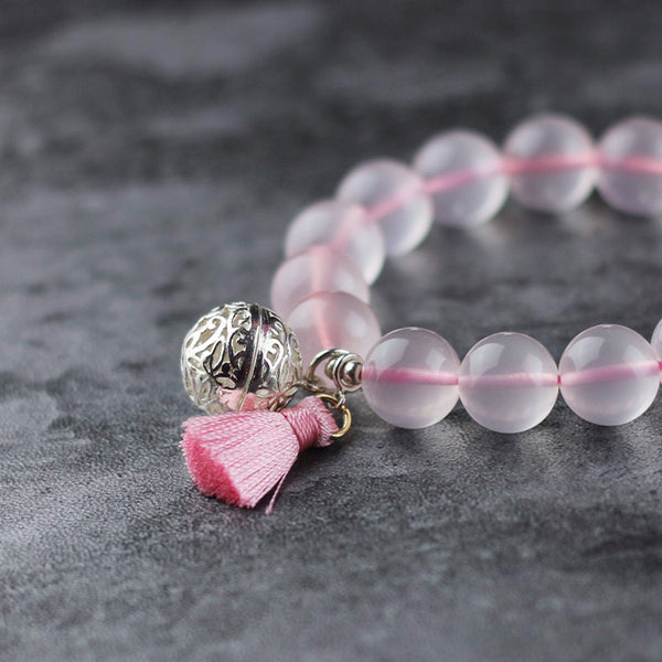 Sterling Silver Rose Quartz Crystal Beaded Bracelet Handmade Jewelry Women