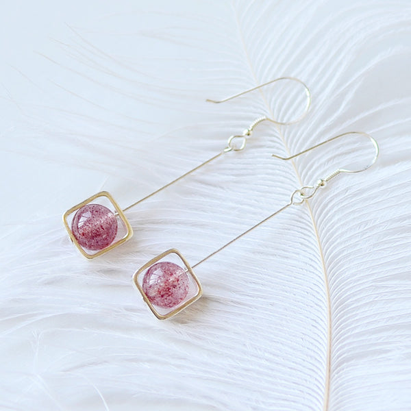 Strawberry Quartz Crystal Drop Earrings Sterling Silver Jewelry Accessories Women
