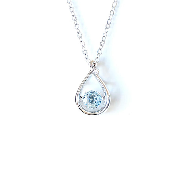 Blue Aquamarine Pendant Necklace in White Gold Plated Silver Women