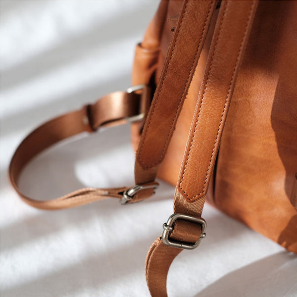 Cool Ladies Brown Leather Backpack Purse Small Rucksack For Women