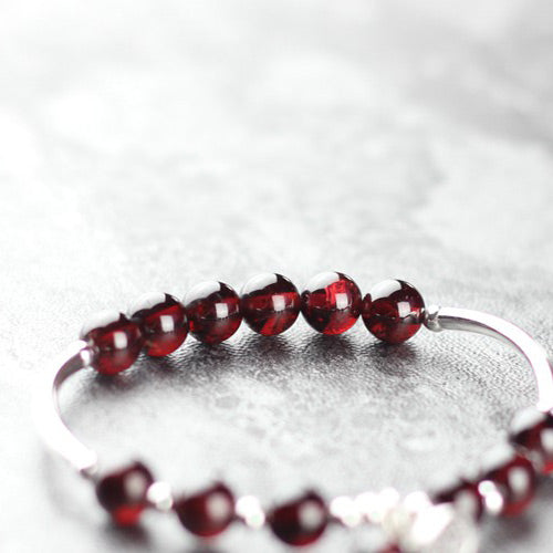 Sterling Silver Garnet Beaded Bracelet Handmade Jewelry January Birthstone for Women