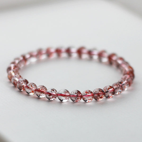 Strawberry Quartz Crystl Beaded Bracelet Handmade Jewelry for Women