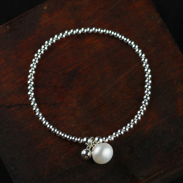 Freshwater Pearl Bead Bracelet in Sterling Silver June Birthstone Jewelry Gifts for Women
