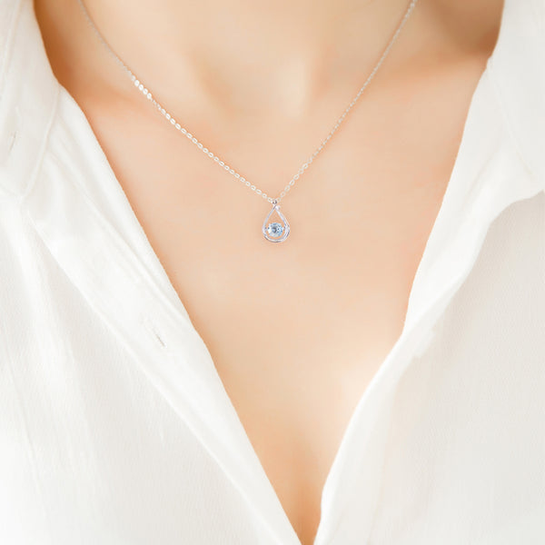 Blue Aquamarine Pendant Necklace in White Gold Plated Silver Women