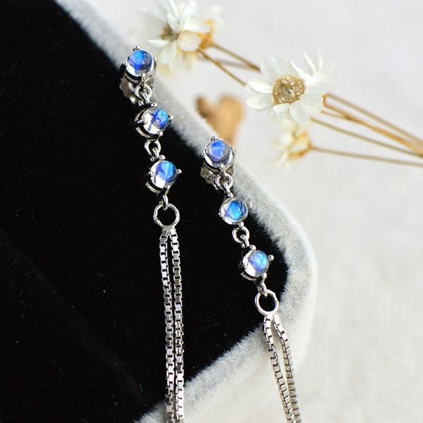 Moonstone Earrings in White Gold Plated Sterling Silver June Birthstone Jewelry For Women